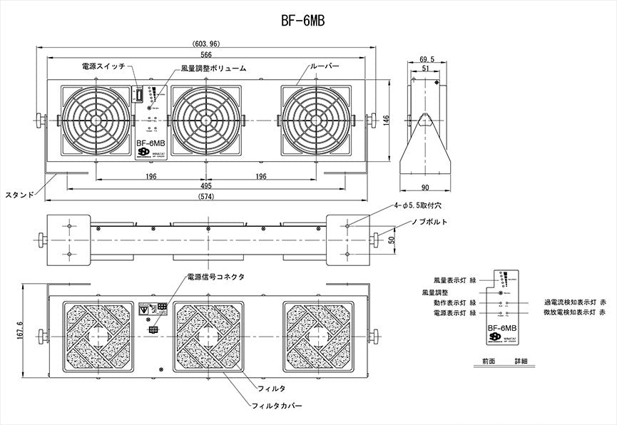 送風型除電装置 WINSTAT 薄型軽量ファンタイプ ウインスタット （3ファンタイプ）BF-6MB